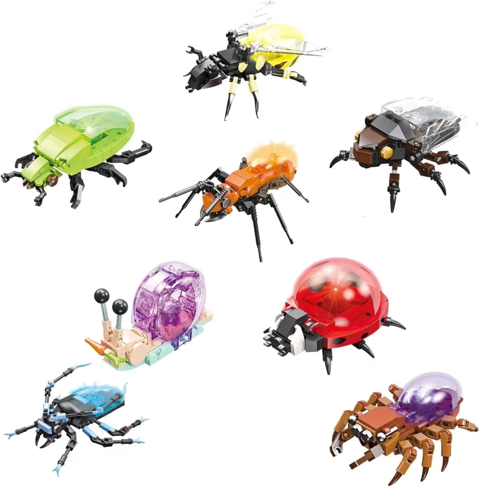 Unbranded 8-in-1 Insect Animal Building Blocks Set, Glowing STEM Educational Toy with 8 Models, Durable ABS Plastics, Creative Gift for Kids Boys 6+