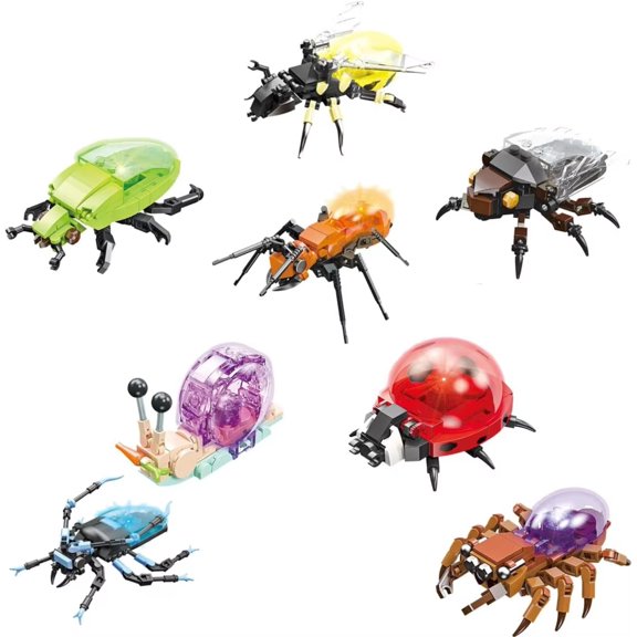 8-in-1 Insect Animal Building Blocks Set, Illuminated Creative Assembly Toy with Glowing Components, STEM Educational Model Kits for Kids Ages 6