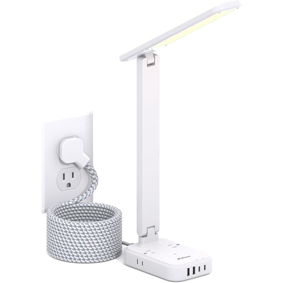 8-in-1 LED Desk Lamp with Power Strip, PD 30W Touch Desk Lamp, 4 Outlets & 4 USB Ports, Eye-Caring Dimmable Table Lamp with 5FT Extension Cord for Home Office College Dorm Room Essentials