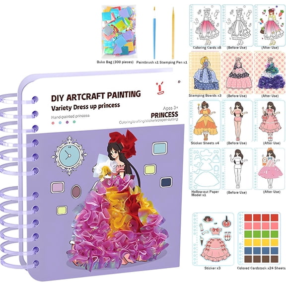 8-in-1 Magic Princess Craft Set, 8 in 1 Poke Craft Kits for Girls, Magic Princess Crafts, DIY Activity with Princesses Stickers, Foil Crafts Art Fun & Gem Painting for Boys & Girls