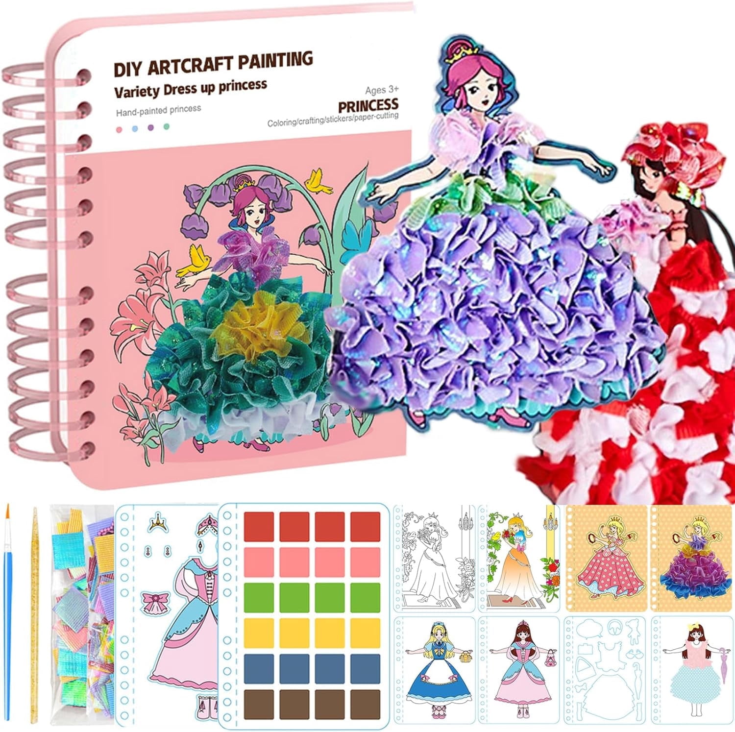 8-in-1 Magic Princess Craft Set, Princess Dress Poke Art Craft Kits for Girls, DIY Activity with Watercolor Painting & Stickers, Foil Crafts Art Fun & Gem Painting for Boys & Girls