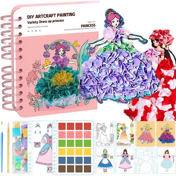 8-in-1 Magic Princess Craft Set, Princess Dress Poke Art Craft Kits for Girls, DIY Activity with Watercolor Painting & Stickers, Foil Crafts Art Fun & Gem Painting for Boys & Girls