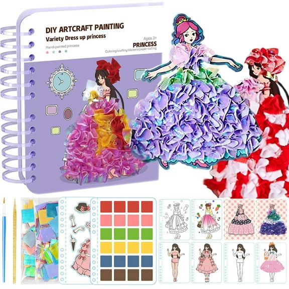 8-in-1 Magic Princess Craft Set, Princess Dress Poke Art Craft Kits for Girls, DIY Activity with Watercolor Painting & Stickers, Foil Crafts Art Fun & Gem Painting for Boys & Girls