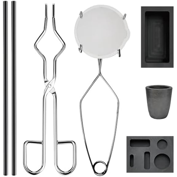 8-in-1 Metal Casting Kit Graphite Crucible, Graphite Ingot Molds, 2 Stir Rods, Quartz Cup & Tongs Complete Set for Melting Gold, Silver, Aluminum, Brass$$Art & Craft