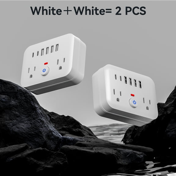 8-in-1 Mini Portable Power Strip w/ 2 Outlets, 4 USB, 2 USB-C, Surge Protection, Wall Mount for Home, Travel, Office