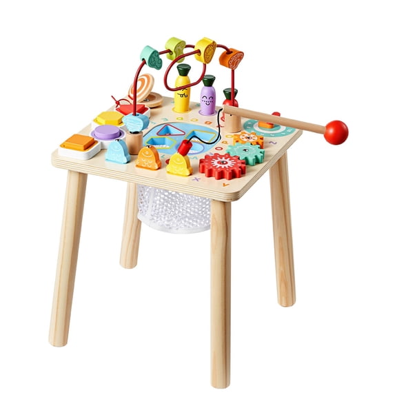 8 in 1 Montessori Activity Table for Toddlers 1-3 Years, Wooden Learning Desk Play Table for Boys and Girls, Perfect Gift for Kids