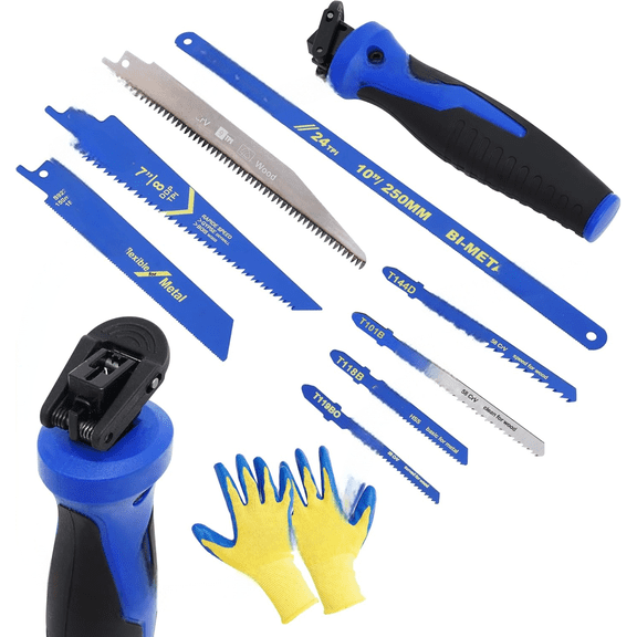 8-in-1 Multi-Blade Hand Saw, Small Hacksaw, Long Handsaws, Jab Saw, Mini Blade Quick-Change Mechanism for Cutting Drywall, Sheetrock, Wood, Metal, Plastic and Plywood.