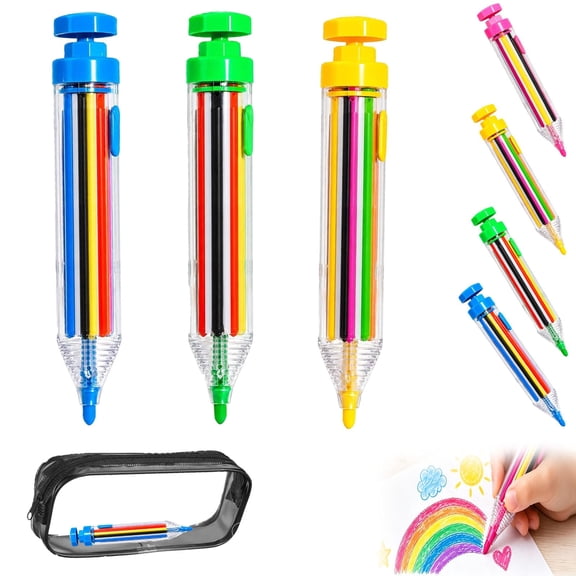 8-in-1 Multicolor Crayon Pen, Retractable Colored Pencil Push Button Color Selector, Interchangeable Shades, Coloring Pencil, Sketching Tool, Doodle Marker, Creative Art Supply