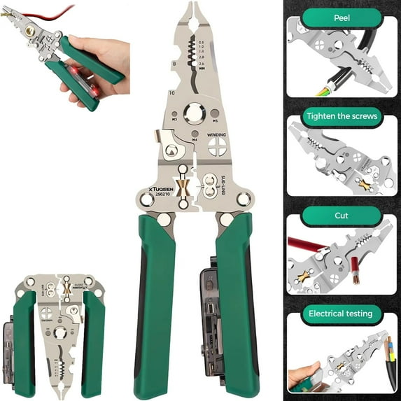 8-in-1 Multifunctional Electrician Tool – 0.8-2.6mm Wire Stripper + Voltage Tester (Battery Included)