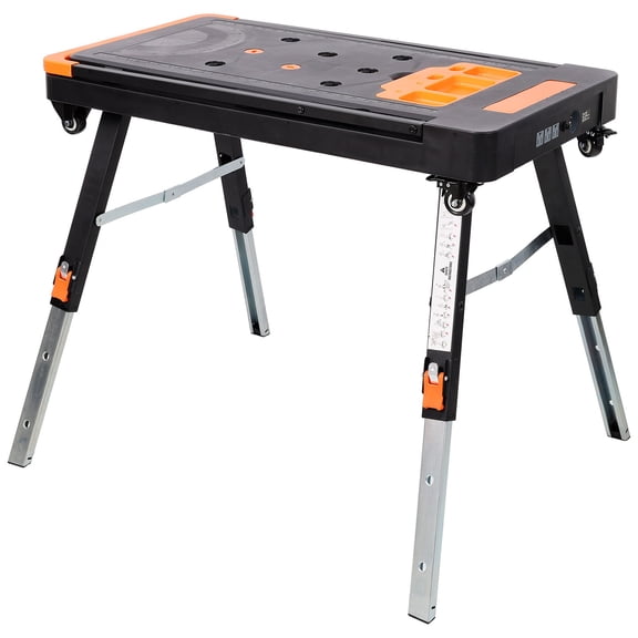 8-in-1 Multifunctional Folding Work Table with Wheels, Black Heavy Duty Portable Workbench for Garage Workshop Use