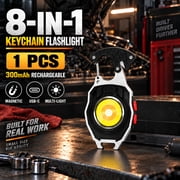 8-in-1 Multifunctional Keychain Flashlight Rechargeable Pocket EDC Multitool with Strobe Display Keychain Lighter Seat Belt Cutter Bottle Opener