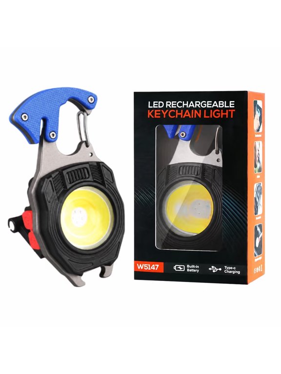 8-in-1 Multifunctional Keychain Flashlight, Rechargeable Work Light with Magnet and Hook for Camping and Car Repair