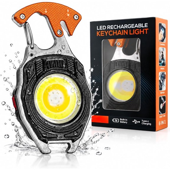 8-in-1 Multifunctional Keychain Flashlight, Rechargeable Work Light with Magnet and Hook for Camping and Car Repair