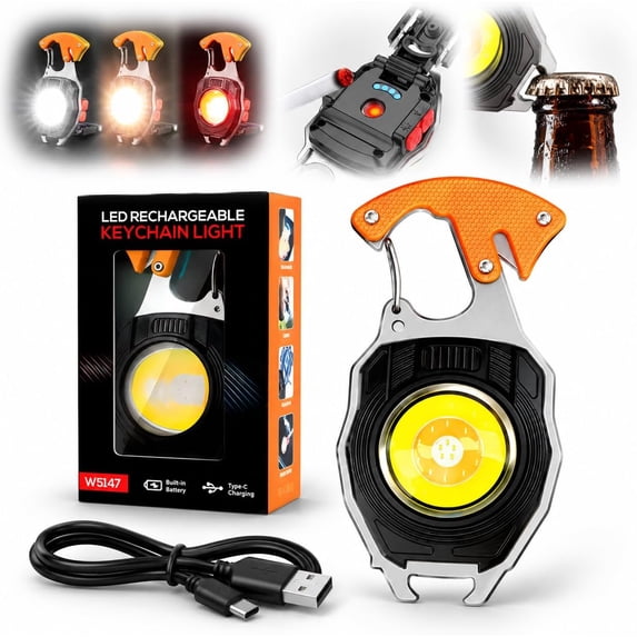 8-in-1 Multifunctional Keychain Flashlight, USB-C Magnetic Work Light ...