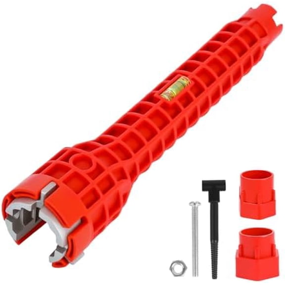 8 in-1 Multifunctional Sink & Faucet Installer Wrench - Plumbing Tool for Bathroom/Kitchen Toilet Pipe Repair & Installation (Red)