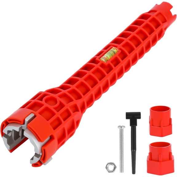 8 in-1 Multifunctional Sink & Faucet Installer Wrench - Plumbing Tool for Bathroom/Kitchen Toilet Pipe Repair & Installation (Red)