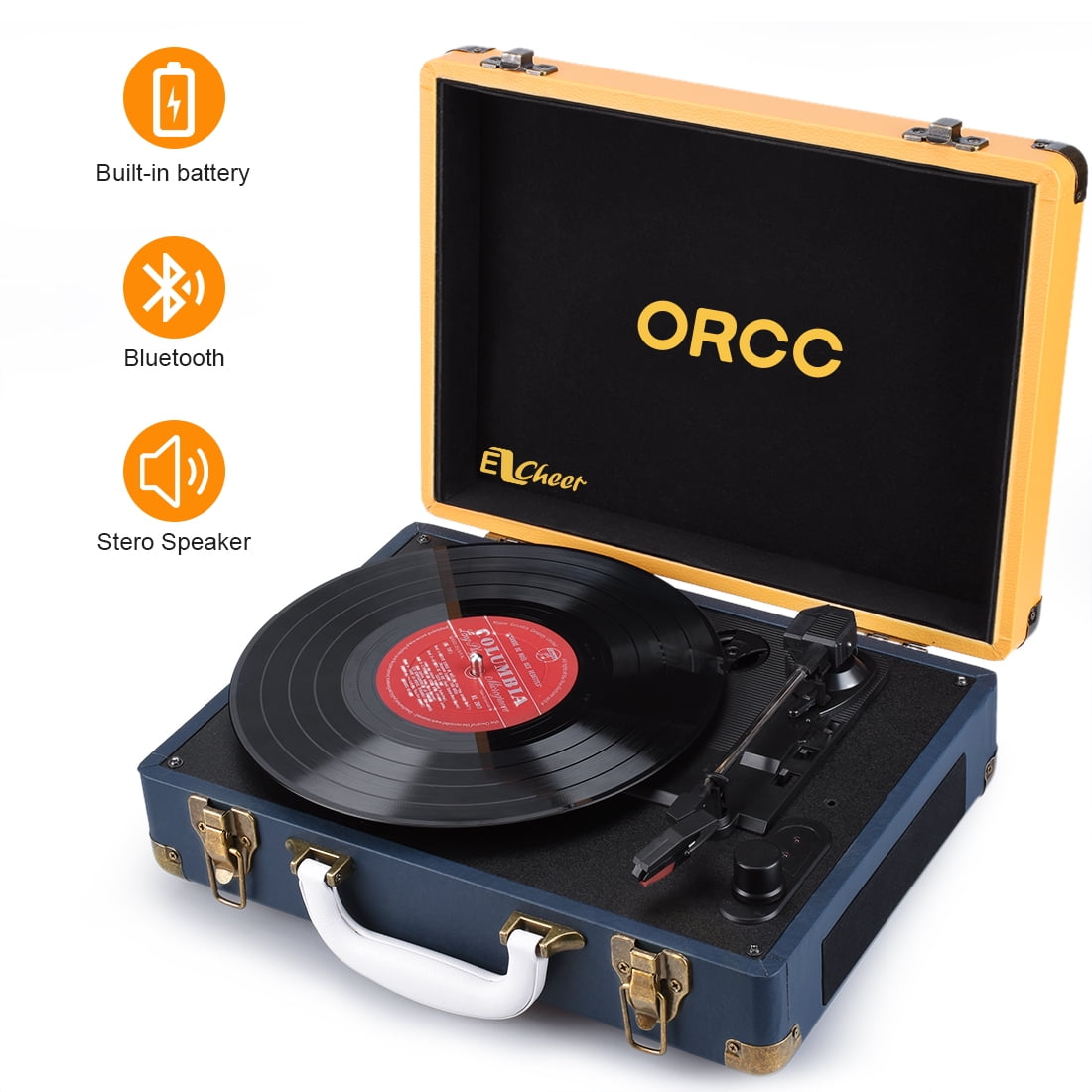 8-in-1 Natural Wood Classic Turntable Stereo System with Bluetooth Connection, Vinyl Record Player