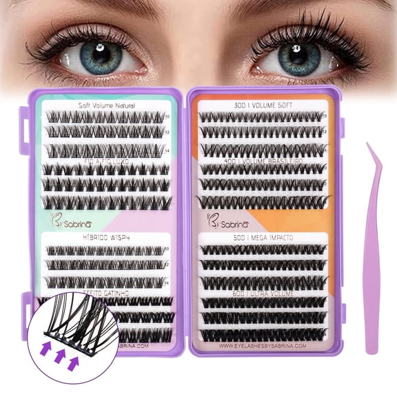 8-in-1 No Glue Lash Book - Self-Adhesive Eyelash Extension Kit with Anti-Stick Tweezer, 10/12/14mm