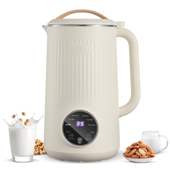 34 oz Soy Milk Maker, 8-in-1 Plant-Based Beverage Machine, 180W Blender with Self-Cleaning, Boil Water, 12-Hour Timer