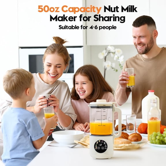 8-in-1 Nut Milk Maker Machine, 50oz Glass Soy Almond Oat Milk Maker with 20 Blades, Delay Timer, Constant Temperature, Self-Cleaning, Overheat Protection, Recipe Included