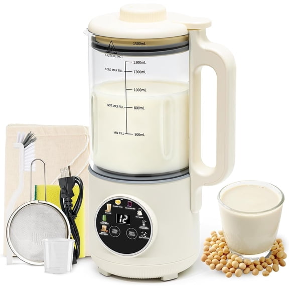 8-in-1 Nut Milk Maker Machine, 50oz Glass Soy Almond Oat Milk Maker with 20 , Delay Timer, Constant Temperature, Self-Cleaning, Overheat Protection, Recipe Included