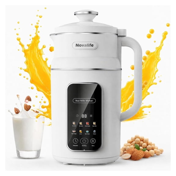 8-in-1 Nut Milk Maker Multi-Functional Soy Milk Maker with Large Touch Display for Nuts, Oat, Soy, Juice & Smoothie, Large Capacity Blender 12H Delay/Keep Warm/Self Cleaning, White
