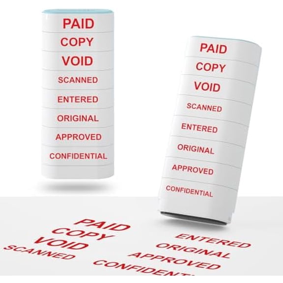 8-in-1 Office Stamps - Self-Inking Office Stamp Set for Paid, Copy, Void, Scanned, Entered, Original, Approved, and Confidential Stamps for Office Message Supplies - Red Ink (Office Stamps)$$Office