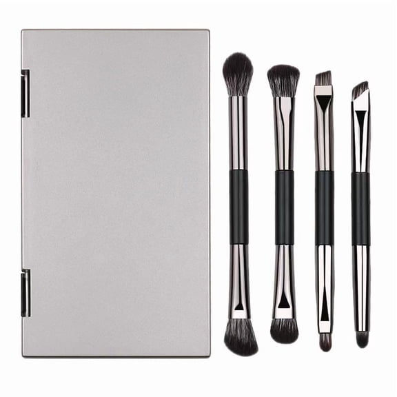 8-in-1 Portable Eye Makeup Brush Set, 4 Pcs Dual-Ended Eyeshadow Blending Eyeliner Eyebrow Concealer Brushes with Mirror Travel Case & Color Removal Sponge, Compact Cosmetic Gift Kit