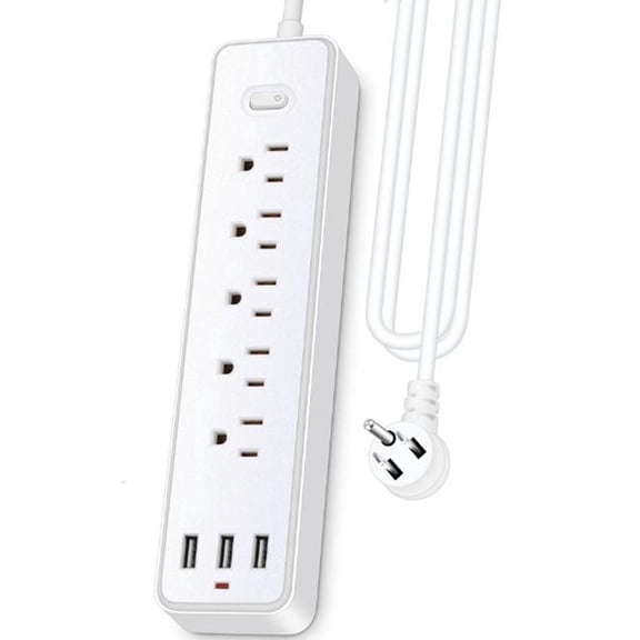 8-in-1 Power Strip Surge Protector Bar, 5 Wide-Spaced Outlet, 3 USB Ports, 3.9FT Long Cable, for Indoor/Office Use, White