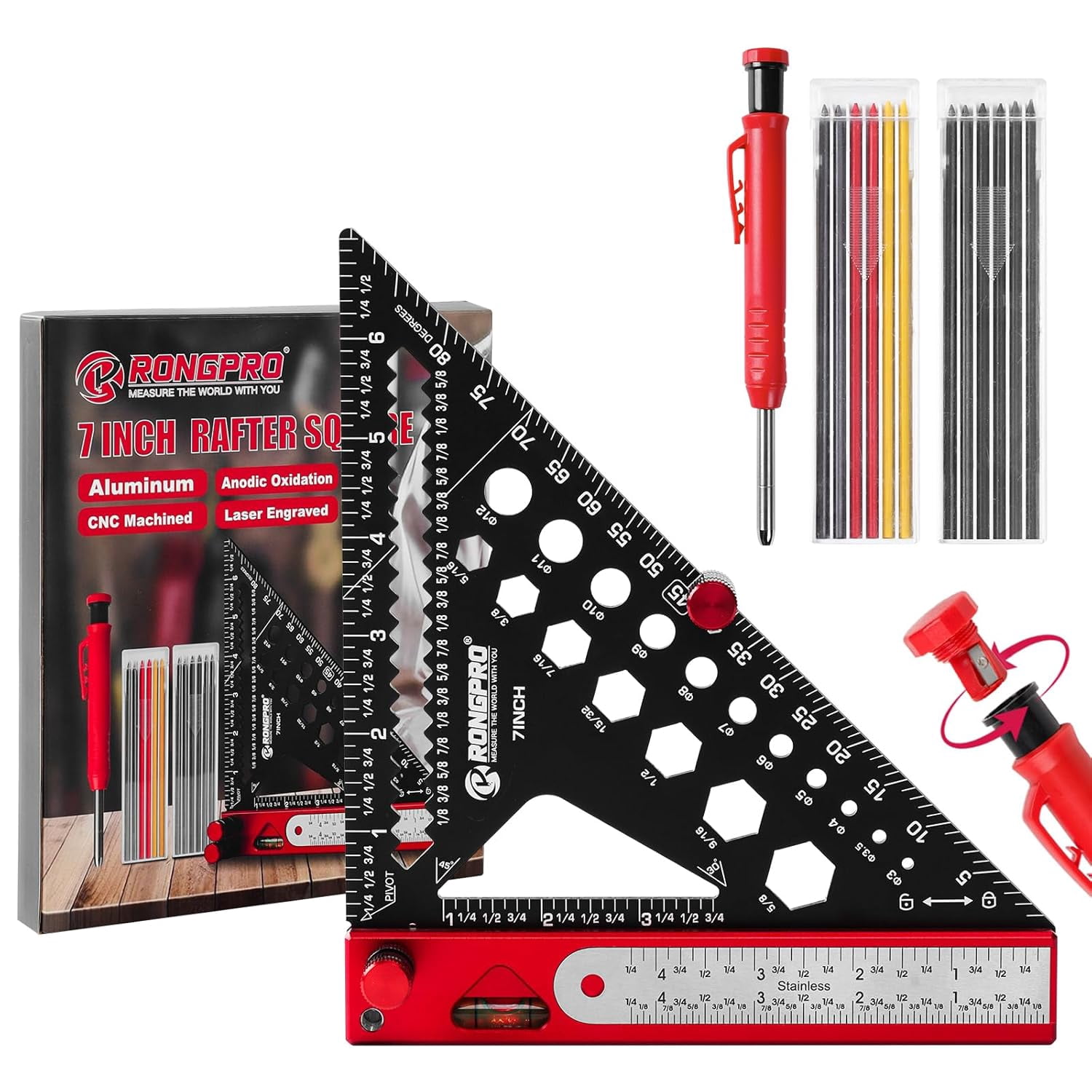 8 in 1 Rafter Square with Carpenter Pencil, Multi-Purpo Tools: Square ...