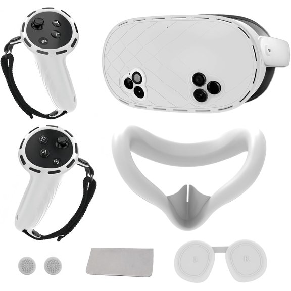 8-in-1 Silicone Cover Set for Meta Quest 3s Accessories, Unbranded VR Protective Cover Accessories for Oculus Quest 3S with Facial Interface, Shell Cover, Controller Grip Cover, Joystick Caps,White