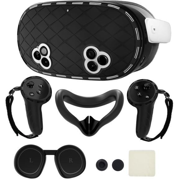 8-in-1 Silicone Cover Set for Meta Quest 3s Accessories, VR Protective Cover Accessories for Oculus Quest 3S with Facial Interface, Shell Cover, Controller Grip Cover, Joystick Caps