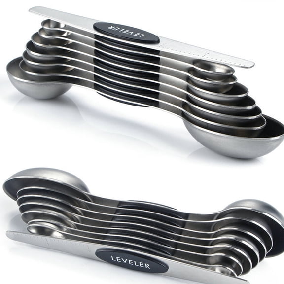 Clispeed Stainless Steel Measuring Spoons, Black, Magnetic Design, Double-Ended, Kitchen Baking