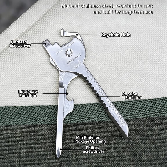 8-in-1 Stainless Steel Pocket Utility Key Tool Multi-Function Mini Foldable EDC Tool Daily Outdoor Camping
