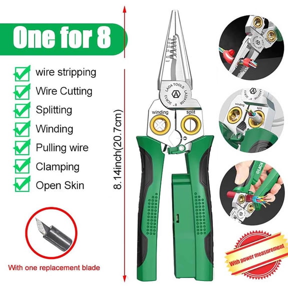 8-in-1 Stainless Steel Wire Strippers with Electricity Measurement Function - Wire Stripping Pliers for Cutting and Pulling Wires,Cable Scissors for Scraping and Pressing Wires with Voltage Test