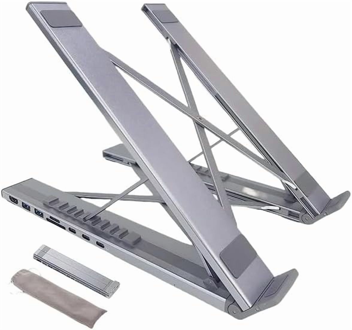 8-in-1 Tablet Docking Station Stand Ergonomic Laptop Stand with 4K TF USB 3.0 USB-C PD 100W Fast Charging Aluminum Alloy Silver Portable Lightweight Adjustable(xxw)