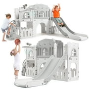 8-in-1 Toddler Climbing Playground with Slide, Ladder, Tunnel, Basketball Hoop, Telescope & Steering Wheel   Foldable Indoor Play Structure for Ages 1-3