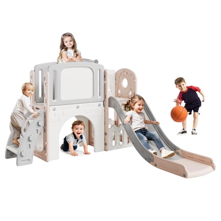 8-in-1 Toddler Slide Indoor & Outdoor Playground Playset for Kids-Includes Climber, Basketball Hoop, Telescope, Tunnel, and Storage Space for Backyard & Courtyard Fun
