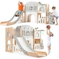 thumbnail image 1 of 8 in 1 Toddler Slide Indoor Playground, with Slide, Basketball Hoop, Climber, Telescope, Tunnel and Large Storage Space, for Toddler 1-3, 1 of 9