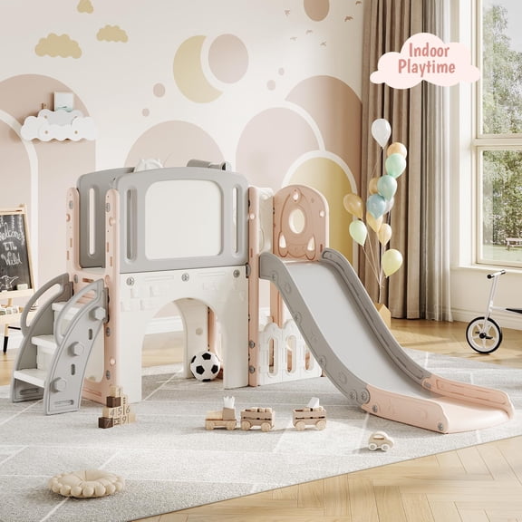 8-in-1 Toddler Slide Playground Set for Indoor & Outdoor Fun – Includes Climber, Basketball Hoop, Telescope, Tunnel, and Storage Space for Kids – Perfect for Backyard & Courtyard Activities