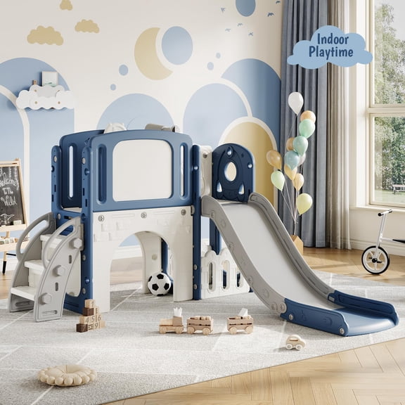 8-in-1 Toddler Slide Playground Set for Indoor & Outdoor Fun – Includes Climber, Basketball Hoop, Telescope, Tunnel, and Storage Space for Kids – Perfect for Backyard & Courtyard Activities
