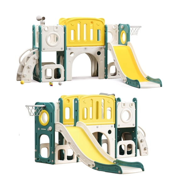 8 in 1 Toddler Slide Set, Kids Slide for Toddlers, Toddler Climber Slide PlaySet with Basketball Hoop,Outdoor Indoor Playground for Toddlers Upgraded