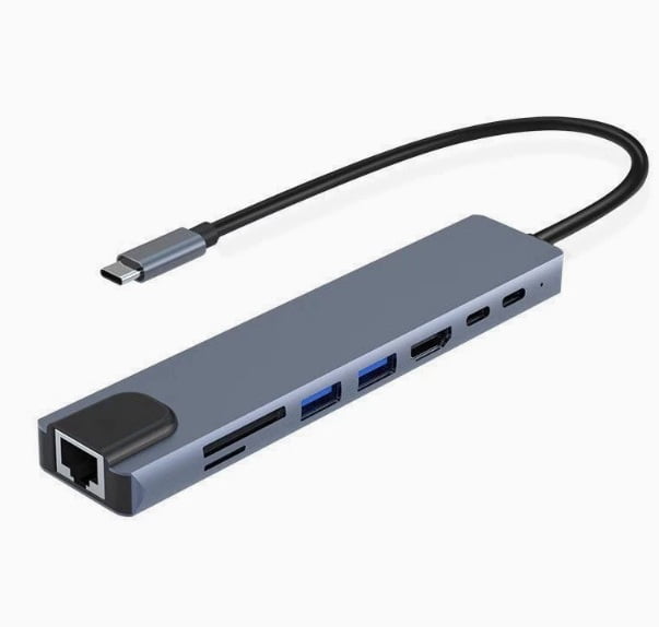 8-in-1 Type-C docking station network card, supports USB3.0, HDMI, RJ45, suitable for laptops, tablets and other devices