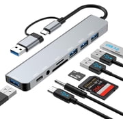 8-in-1 USB-C Adapter Compatible With S23/S24/S25/S26 Plus, Ultra, FE, Edge - USB-A to TYPE-C Hub Memory Card Reader Multiport Splitter Port Converter