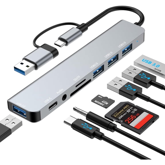 8-in-1 USB-C Adapter Compatible With Samsung Galaxy Z Fold3/4/5/6/7 - USB-A to TYPE-C Hub Memory Card Reader Multiport Splitter Port Converter