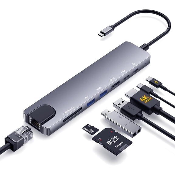 8-in-1 USB C Hub Multiport Adapter, USB C Docking Station for Laptop with 4K HDMI, 100W PD Charging, SD/TF Card Reader, USB 3.0 Ports for MacBook Pro/Air, iPad, Windows, School & Office