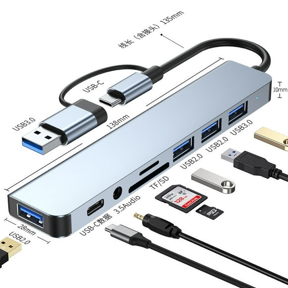 8 in 1 USB C Hub Splitter, 4 USB Ports, 1 USB-C Jack, TF/SD Card Reader, 3.5mm Audio Output,Compatible with MacBook Pro, iPad Pro,Laptops