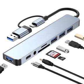 Aubiu 8 in 1 USB C Hub with USB 3.0, SD/TF Card Reader, 4 USB Ports, 3.5mm Audio Output for MacBook Pro, iPad Pro, Laptops