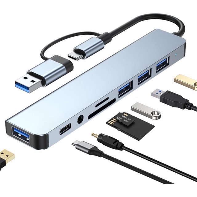 8in1 USBC Hub and USB Splitter, 4 USB Ports, 1 USBC Jack, TF/SD