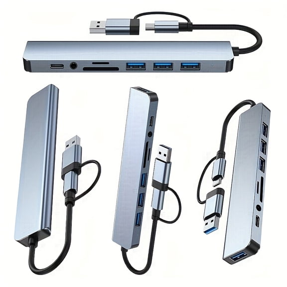 8-in-1 USB C Hub for MacBook Pro, iPad Pro, HP - 4 Port USB Hub, SD/TF Card Reader, 3.5mm Audio Adapter for Data Transfer
